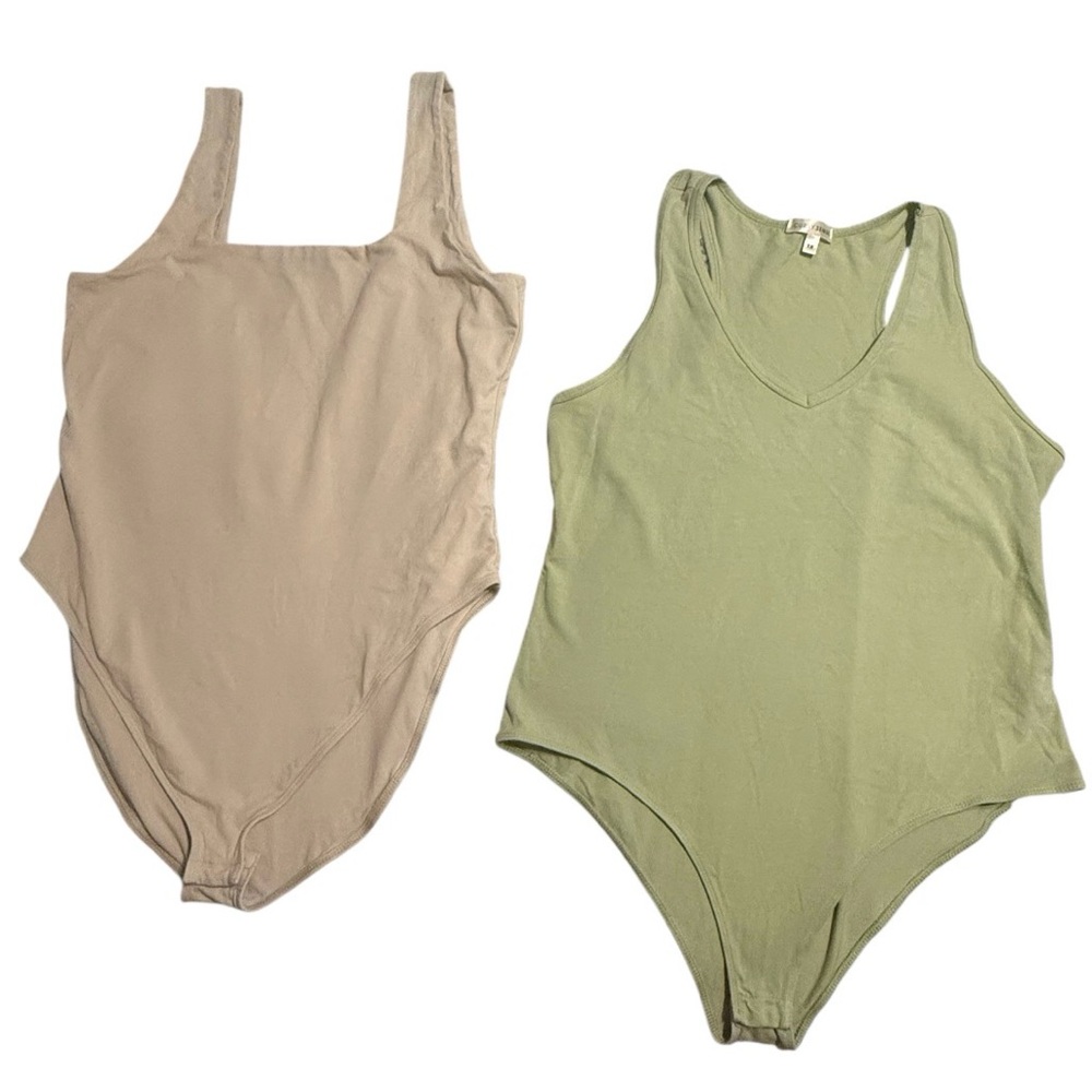Old Navy Beige and Olive Ribbed Bodysuit Duo